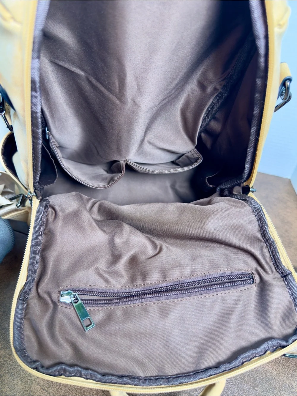 Fadeon Convertible Beige Faux Leather Backpack Colorful Embroidered Strap Sz M